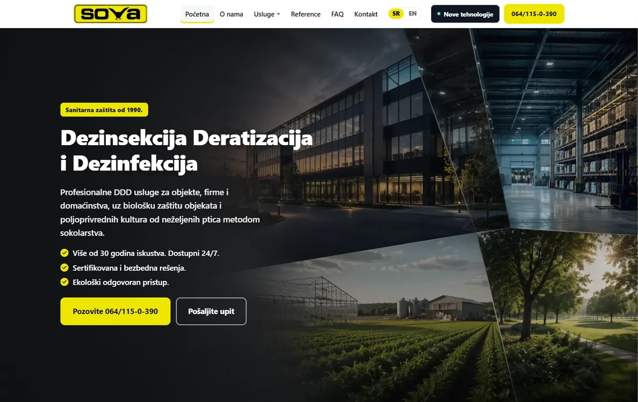 Novi redizajnirani sajt DDD SOVA — usluge dezinfekcije, dezinsekcije i deratizacije